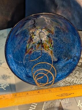 Hand-Blown Blue Art Glass Lantern From Bronze Frog Gallery